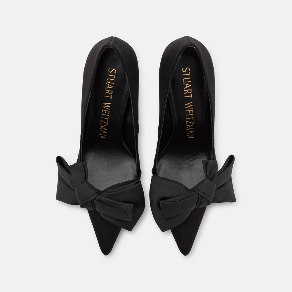 NEW Stuart Weitzman Loveknot Black Satin Bow Heels - Picture 10 of 14